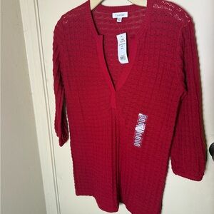 Calvin Klein Women's Vibrant Red pull over sweater. NWT v neck sz Med